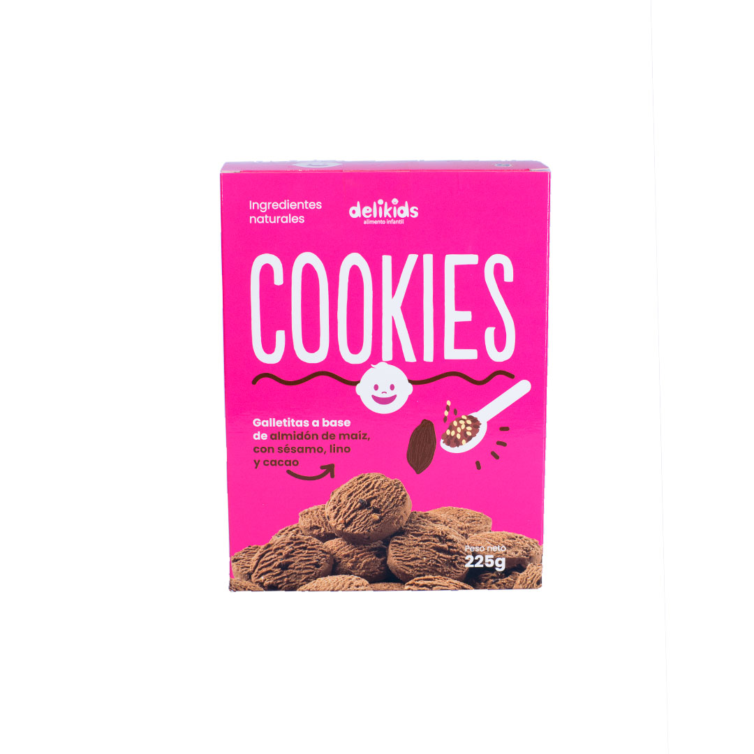 Cookies de almidón, sésamo, lino y cacao Delikids 225 gr.