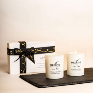 Set de 2 Velas Blancas En Caja Regalo Nutritiva Linea Home